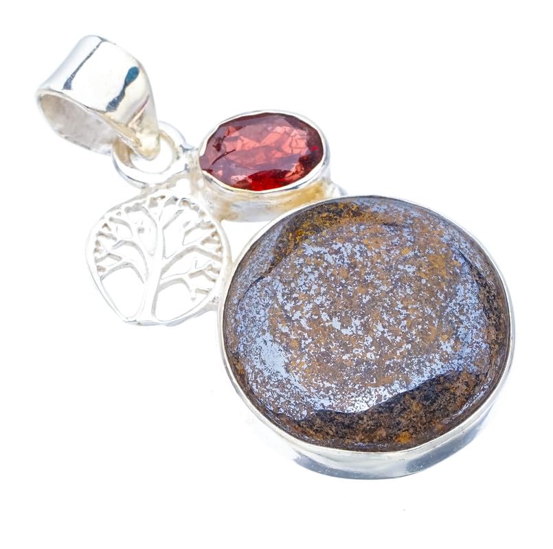 Pendentif Argent 925 anti-ternissement Bronzite Grenat fait main F5147