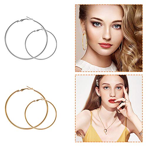 64Pcs Hoop Earrings Beading Earrings Finding Hypoallergenic Round Stainless Steel Open Beading Hoops For Jewelry Making Diy Crafts/Art Creation/Girl Gift Wedding Party Favor(Gold/Sliver,2Sizes) #TOP6