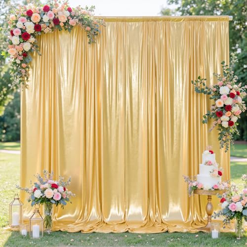 10x10FT Gold Sequin Backdrop Curtain for Party - 2 Panels 5x10FT Wrinkle-Free Shimmer Drapes for Birthday Wedding Christmas Decorations & Photography