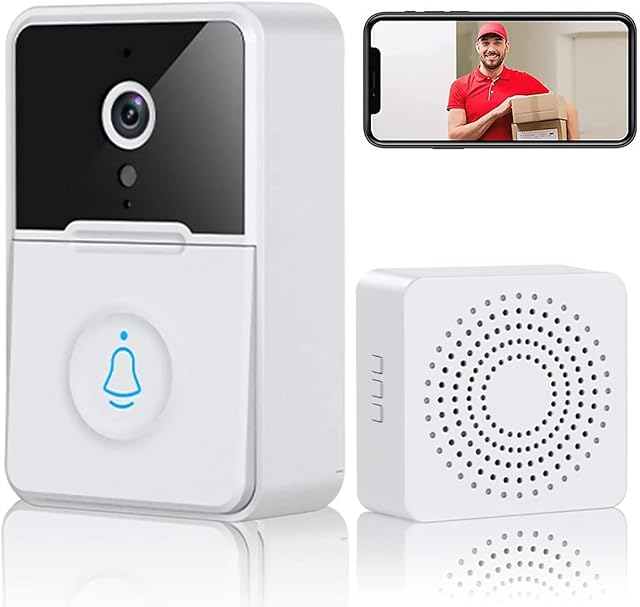 Fanomini Video Doorbell 2.4GHz WiFi Ultra HD Wide Angle Night Vision Wireless Doorbell Camera Battery Powered Two-Way Video Calls Visual Doorbell for Home Apartment Office