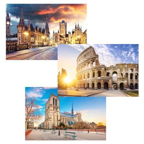 MISITU Kleine Puzzles 150 Teile Mini Puzzles für Erwachsene und Kinder (Kolosseum, Notre Dame de Paris, Gent in Belgien) 3er-Pack