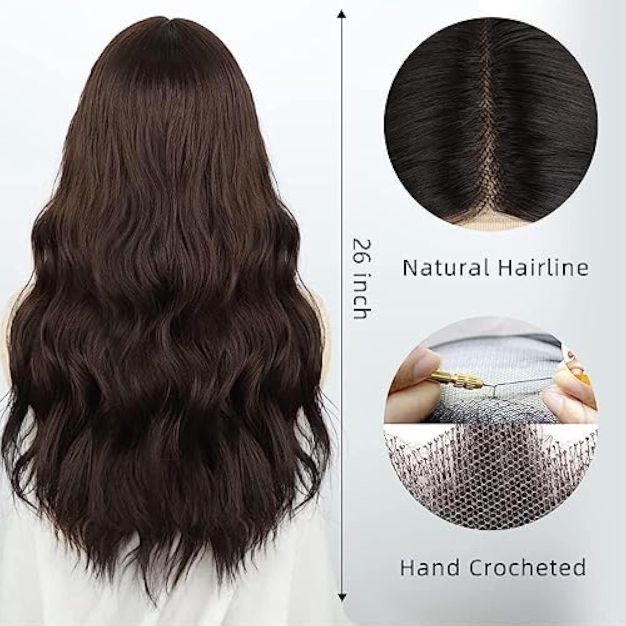 Long Brown Wavy Wig for Women, Lace Front Wig