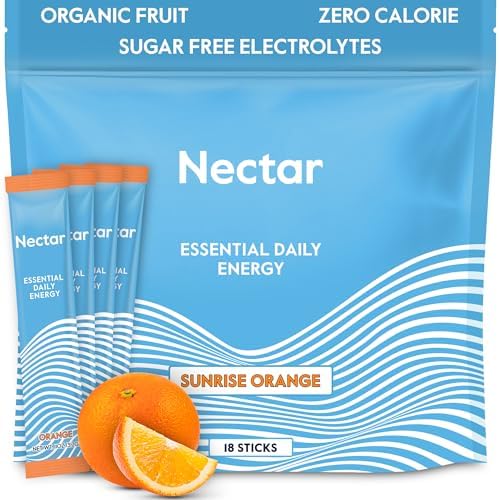 Nectar Energy Booster – Organic Caffeine, B12 & Electrolytes – Sugar Free & Zero Calorie – Healthy Coffee, Energy Drink & Soda Alternative – Hydration & Energy Supplement (Orange 18 Powder Packets)