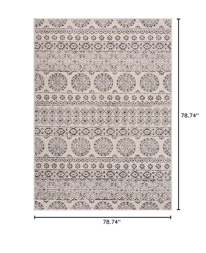 Tapete redondo beige floral Boho 200x200 cm miniatura 2