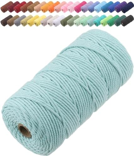 GOHOF Macrame Cord 3mm x 150m Premium Cotton Macrame Rope, 4 Strand Twisted Soft Cotton Cord, One of The Most Perfect Materials for Macrame Art, Cotton String Without Chemicals (Light Green)