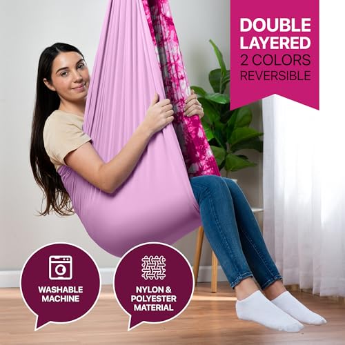 Image of Indoor Sensory Swing for Kids or Outdoor - Holds 300lbs, Double-Layer, & 360 Swivel, Calming Compression Therapy Swing Hammock for Kids & Adults with All Hardware - Sensory-Motor Toys & Gifts