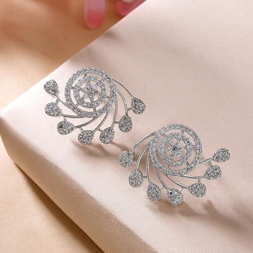 Image of Zeneme Fashion Stylish Silver Plated Earring Rhodium Plated American Diamond Crystal Earrings For Women & Gifts For Girls