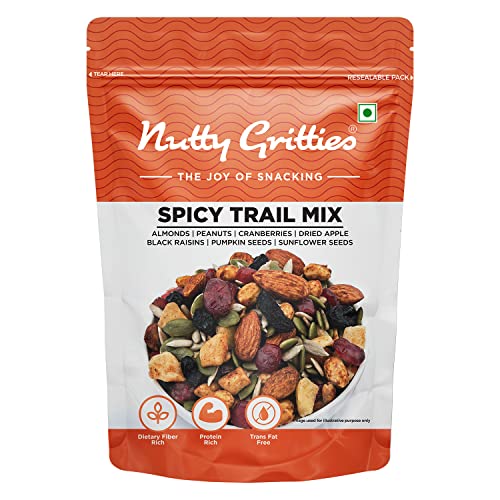 Image of Nutty Gritties Spicy Trail Mix 200g - Roasted Spicy Flavoured Almond, Dried Apple, Peanut, Cranberries| Mix Seed Pumpkin Seed, Sunflower Seed, with Black Raisin | Healthy Snack, Zero Oil,
