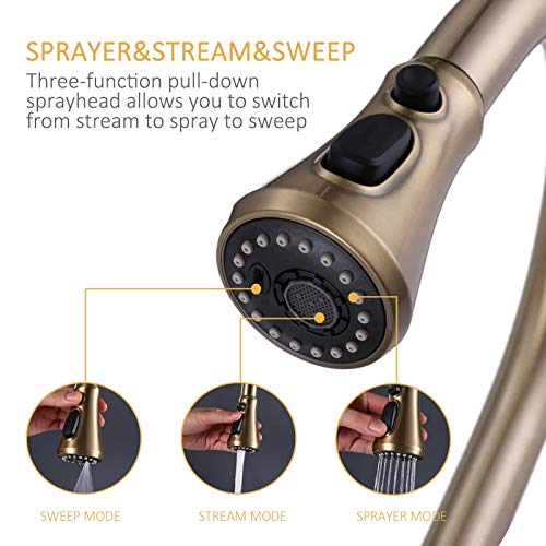 Touch Kitchen Faucet With Pull Down Sprayer Brushed Gold Kitchen Sink Faucets Single Handle Modern Stainless Steel Faucet For Kitchen Sink Faucet With Deck Plate Fit 1 Or 3 Hole Rbrohant #TOP3