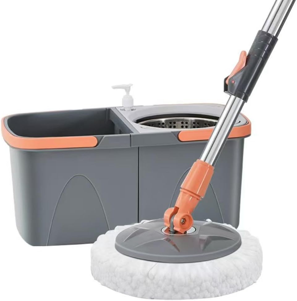360° Floor Magic Microfiber Spinning Mop Bucket Set, Includes Mop Bucket and Wringer, Detachable Double Bucket, and Two Microfiber Cloths.