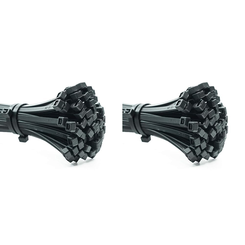 ERKO 100 Stück professionelle Kabelbinder 300 x 7,6 mm UV-beständiger Halter für den Kabelweg Halter für Kabelbinder in schwarz, temperaturbeständig, chemische resistenz (Packung mit 2)