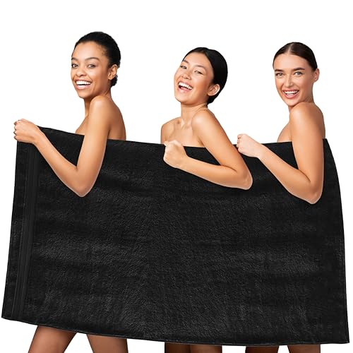 Image of Elegant Comfort Three Line Popcorn Towel Set for Bathroom 35 x 70 inches, Premium Hotel Quality 1-Pack Jumbo Towels, 100% Turkish Cotton, Soft and Durable, Quick Dry and Highly Absorbent, Black