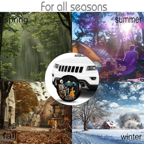 Image of Happy Skeleton Campers Spare Tire Cover-Cute Funny Waterproof Universal Spare Wheel Tire Covers Fit for Rv SUV Truck Camper Travel Trailer Accessories,15 inch