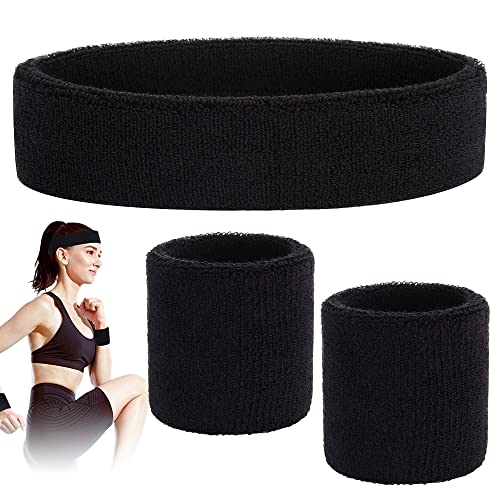 Set di 3 fasce tergisudore per uomo e donna, 1 fascia sportiva e 2 bracciali, fascia per il sudore, fascia per il sudore, fascia per il sudore e assorbe il sudore