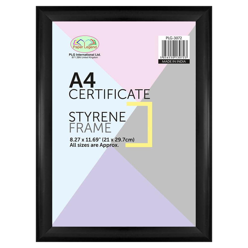 A4 Black Photo Frame 8x11 Inch (21x29 cm) – Lightweight Styrene Front with Protective Film, Shatter Resistant, Wall Mount or Tabletop, Portrait Landscape Home Decor Frame (1 Piece)