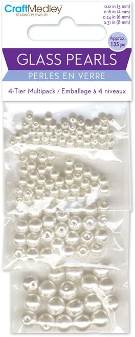 Multicraft Imports Glass Fired Pearl Beads Assorted, Pearl White, 135 Per Package