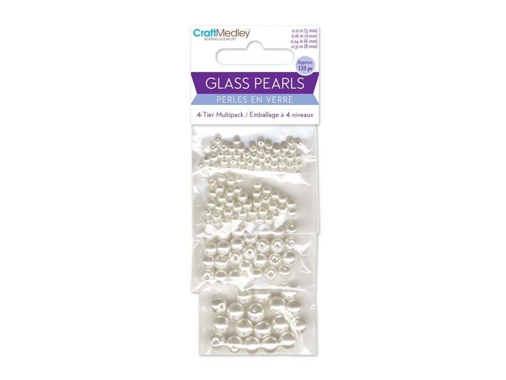 Craft Medley Multicraft Imports Glass Fired Pearl Beads, 3/4/6/8mm, Pearl White, Assorted