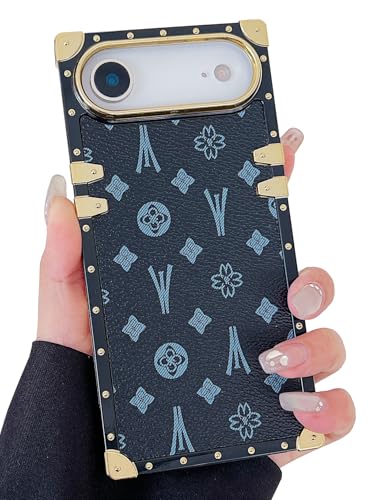 Dropcases Compatible with iPhone 17 Air Case Luxury Designer for Women Girls,Rectangle Edge PU Leather + Soft TPU Anti Drop Camera Protective Cover for iPhone 17 Air - 6.5 inch (Black)