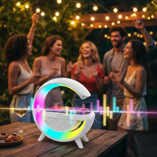 Image of G-Shape Led Wireless Charging Bluetooth Speaker with 7 Color RGB Night Light,Built-in FM Radio, Long Battery Standby, Portable Bedside Speaker for Bedroom, Office & Home