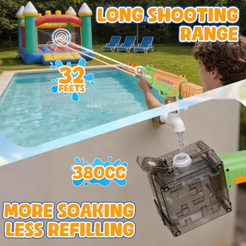 Electric Water Gun with LED Lights for Kids & Adults, Automatic Rechargeable Water Blaster, 32 FT Long Range Squirt Gun, 380ML Large Capacity Water Toy for Pool Beach Outdoor Summer Fun — view 4