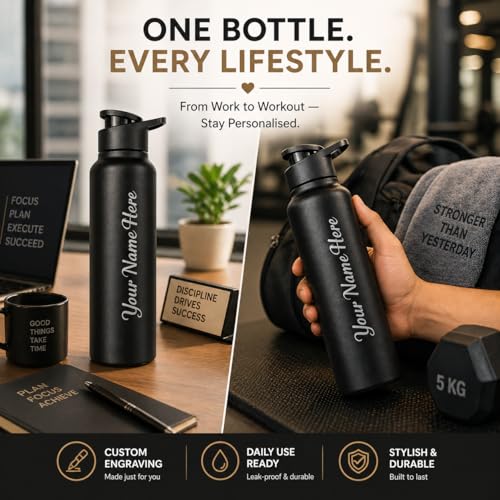 Image of Fitness Mantra Name Customisation 1 Litre Water Bottle | Personalised Bottle with Custom Name Engraving | BPA Free, Leakproof | Ideal for Gym, School & Gifting| Pulse|