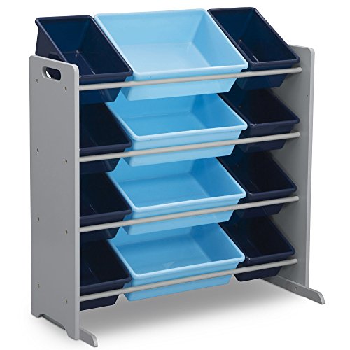 Delta Children Kids Toy Storage Organizer with 12 Plastic Bins – Greenguard Gold Certified, Grey/Blue