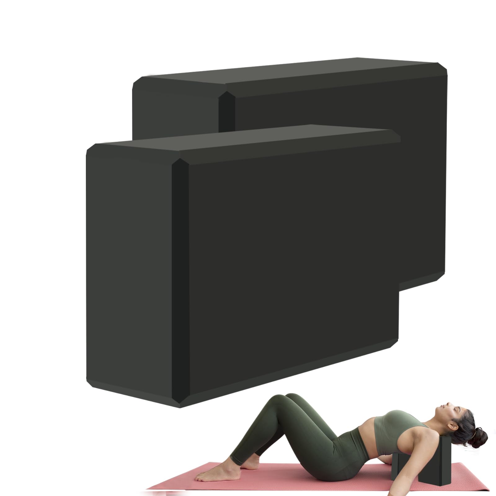 Bloque de yoga, espuma EVA sin látex de apoyo, superficie suave antideslizante con bordes biselados para yoga, pilates, meditación, accesorios de yoga para estabilidad, equilibrio