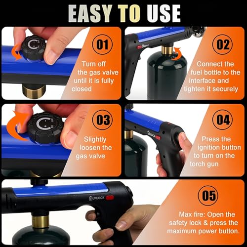 Image of Torch Gun with One-Touch Max Fire, Flame Thrower with Safety Lock, Blow Torch Gun for BBQ, Grill, Charcoal Lighter, Cooking Flamethrower for Camping, Outdoors (Tank Not Included)
