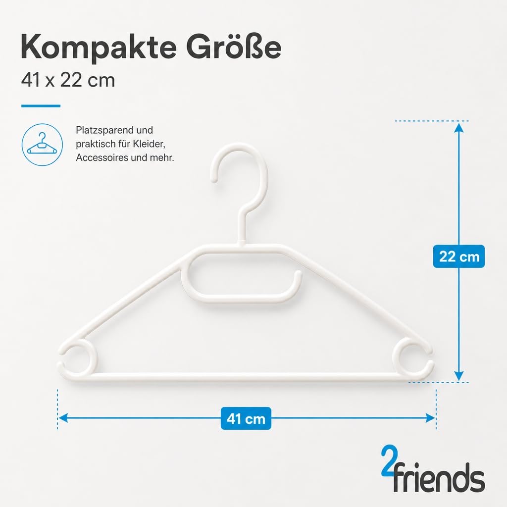 50 Kleiderbügel weiß Kunststoff mit drehbarem Haken – Platzsparend 8mm schmal, rutschfest mit Anti-Rutsch-Rillen, Hosenstange & Gürtelhalter, 41cm Made in EU aus 100% Recyclingmaterial