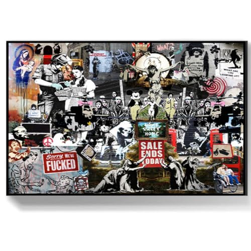 Toile Banksy Graffiti Art Decor de 60x90cm : grand tableau mural moderne pour maison de style
