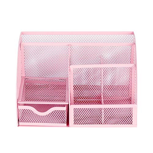 Exerz Mesh Desk Organizer Office with 7 Compartments + Drawer/Desk Tidy Candy/Pen Holder/Multifunctional Organizer Color Light Pink (EX348-LPK) - Thumbnail 2