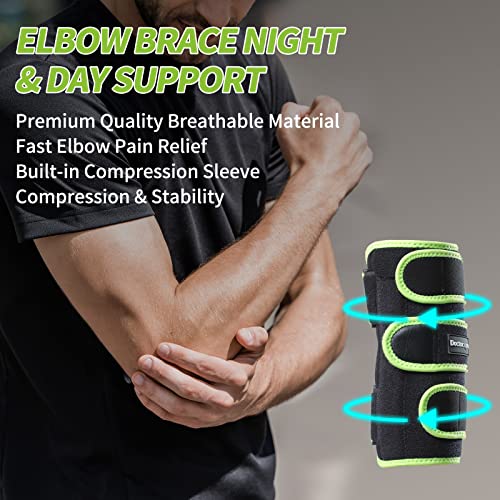 Elbow Brace, Adjustable Elbow Support With Dual-Spring Stabilizer, Elbow Immobilizer Stabilizer Support With Metal Splints, Fit For Reduce Tennis Elbow And Golfers Elbow Pain Relief, Arthritis Pain Relief Tendonitis At Night Sleeping For Men Women, Fits Right & Left #TOP3