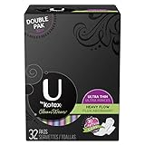 U by Kotex CleanWear Ultra Thin Heavy Flow Pads with Wings, Unscented, 32 Count