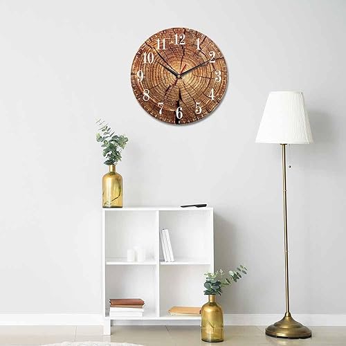 Miniatura 5 de Mxocom Reloj de pared de grano de madera, patrón de grietas de raíz de árbol viejo, 10 pulgadas, silencioso, sin tictac, funciona con pilas, reloj