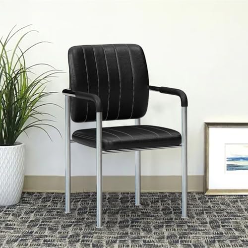 Image of Royaloak Storm Visitor Chair | Modern Black Leatherette Office Chair with Chrome Legs | Comfortable & Stylish for Home or Office Use