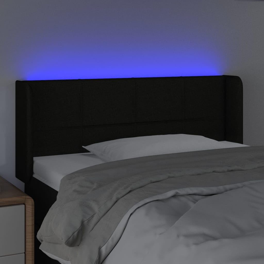 3123220 Testiera a LED Nera 93x16x78/88 cm in Tessuto Testata in Legno,Testata Letto Matrimoniale Muebles Dormitorio Spalliera Letto Testiere per Letto Matrimoniale