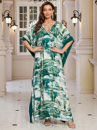 Image of KECVOT Kaftan Dresses for Women V-Neck Print Swimsuit Cover Up Plus Size Beach Caftan Lounge Dress