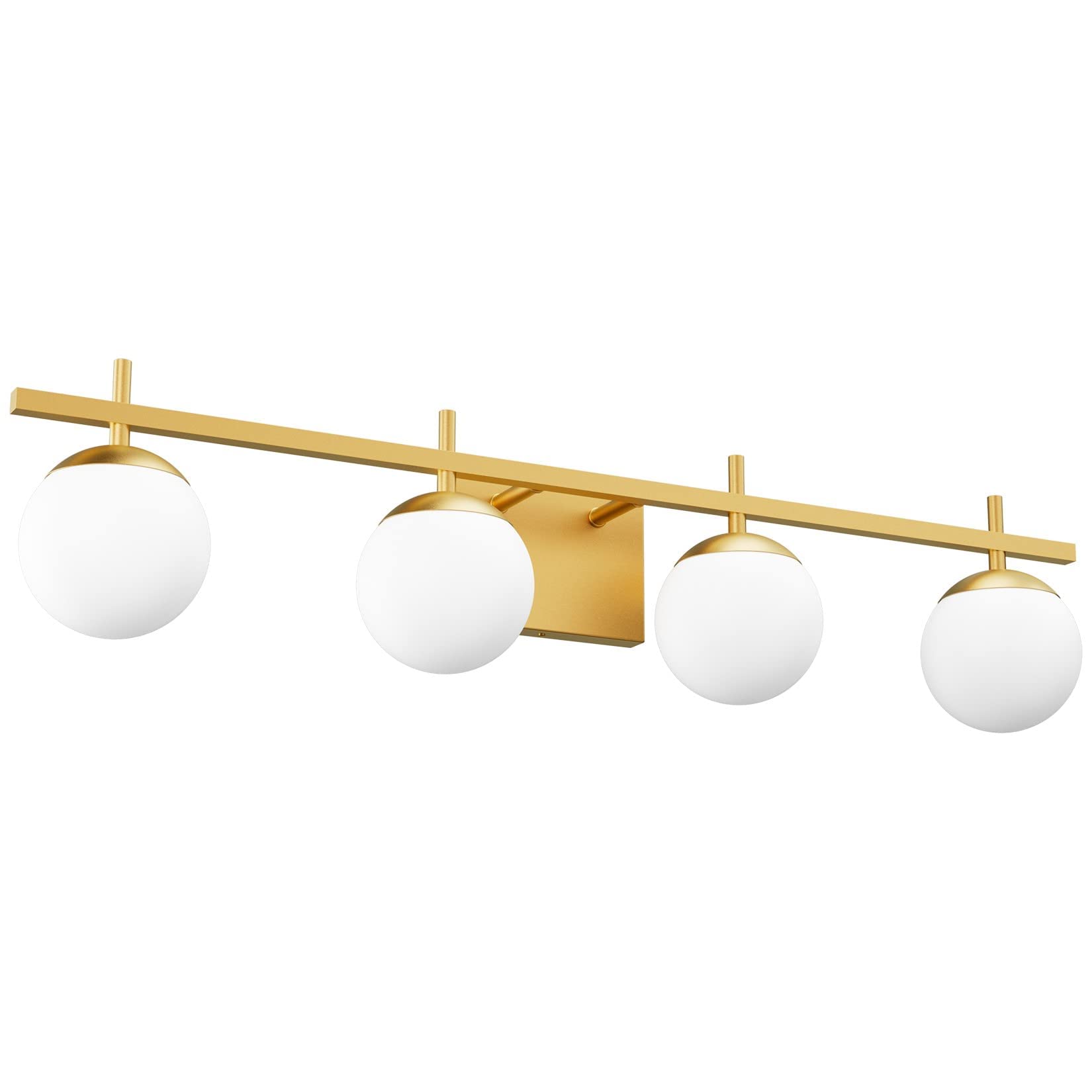 Ralbay Mid Century Gold Bathroom Vanity Lights 4-Light Gold Milky Glass Modern Bathroom Lighting Fixtures Over Mirror, Gold Wall Light for Bathroom (Exclude Bulb)