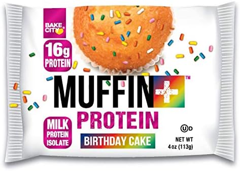 Bake City Muffin Plus Protein | 16g Protein in Each Protein Muffin | 4oz Each, 12 Pack (Birthday Cake)