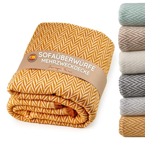 #VerdientProvisionen<br>Tagesdecke Sofadecke Warme Decke für Bett oder Sofa | Hochwertige und kuschelige Baumwolldecke weich warm und atmungsaktiv für das ganze Jahr | Ideal für Wohnzimmer (Gelb 130x180 cm)