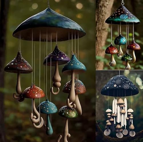 Handgefertigte Pilz-Campanula-Kunst, handgefertigtes Pilz-Harz-Kunst-Windspiel, Bunte Pilz-Dekoration, hängende Kunstverzierung für den Hausgarten, Pilz-Geschenke – Bild 3