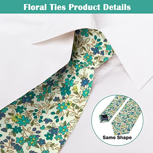 Image of Mantieqingway Men Skinny Tie Cotton Floral Necktie for Wedding Groomsmen Tie