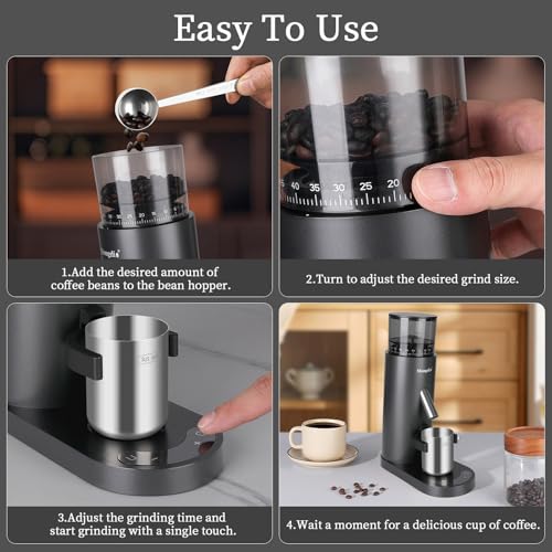 Image of Mongdio Electric Burr Coffee Grinder, Single Dose Burr Coffee Grinder, With 60-Step Grind Settings and 2600mAh Battery, For Drip, French Press, Espresso Moka Pots, Black