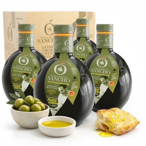 Aceite de oliva virgen extra arbequina 4 x 500 ml botella de vidrio | Primera Cosecha Mario Sandoval | Medalla Plata EVOOLEUM 2025 | aove gourmet extraído en frío | aceite premium español.