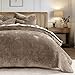 EverGrace Velvet Quilt Set King Size, Luxurious Soft Striped Channel Bedding Set, Lightweight Velvet Comforter for All Season, Oversized Bedspread Coverlet with 2 Matching Shams, Mocha Brown