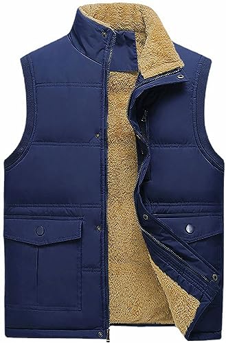 Men's Winter Warm Outdoor Padded Puffer Vest Thick Fleece Lined Sleeveless Jacket