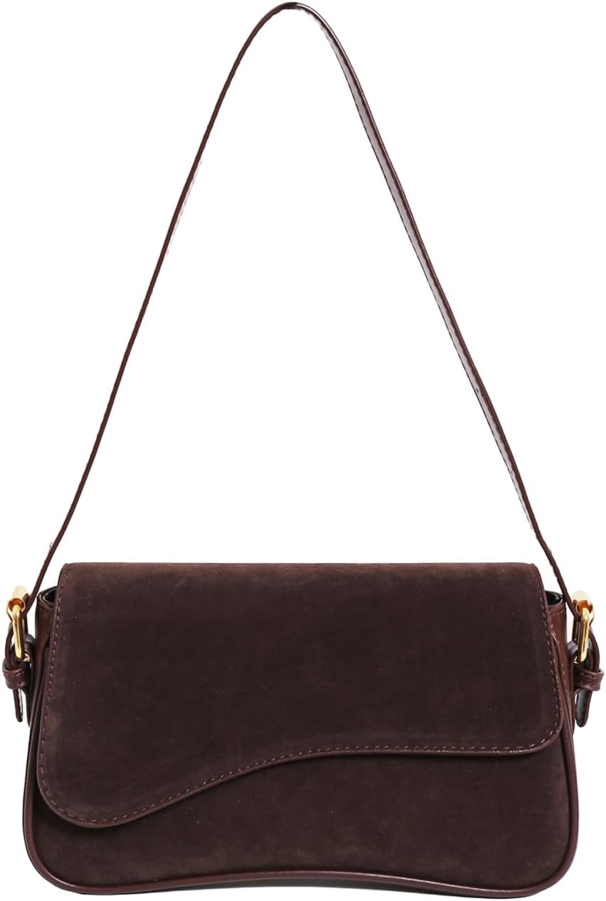 Suede Shoulder Bag Small Suede Purse Handbag with 2 Straps Retro Crossbody Bags for Women