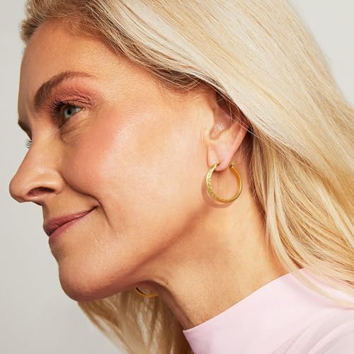 14K Gold Hoop Earrings for Women Gold Earrings Trendy Chunky 14 Karat Hoop Earring for Women Unique Pattern Womens Earring 25mm4