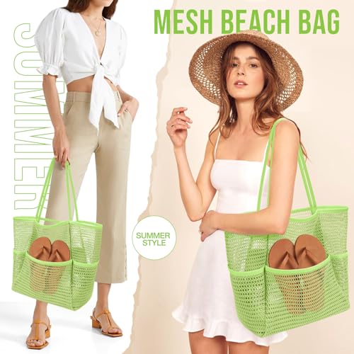 Image of KPX Beach Bag with Mini Pocket, Beach Tote Bags for Women Large Foldable Mesh Swimming Pool Travel Bags - Sandproof