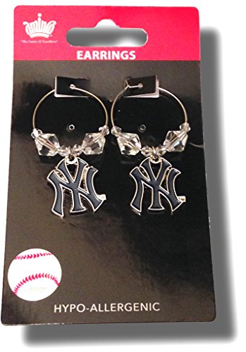MLB Licensed Clear Bead Hoop Dangle Earrings (New York Yankees)